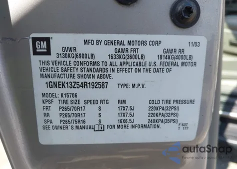 2004 Chevrolet Tahoe Lt from USA, damaged, VIN 1GNEK13Z54R192587